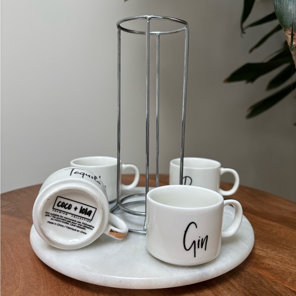 Stackable White Ceramic Espresso Shot Cup Set with Metal Rack - Picture 7 of 9